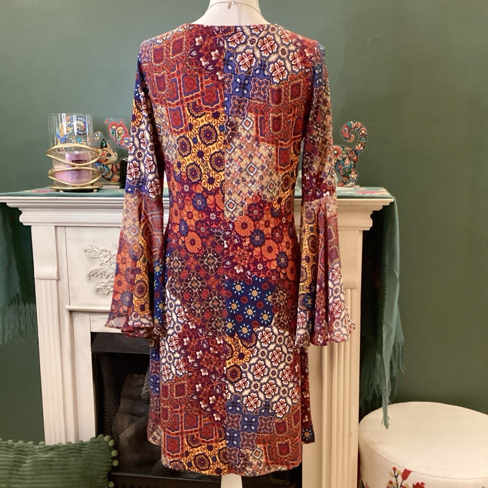 MSK Boho Floral Print Dress With 3/4 Bell sleeves - Picture 2 of 4